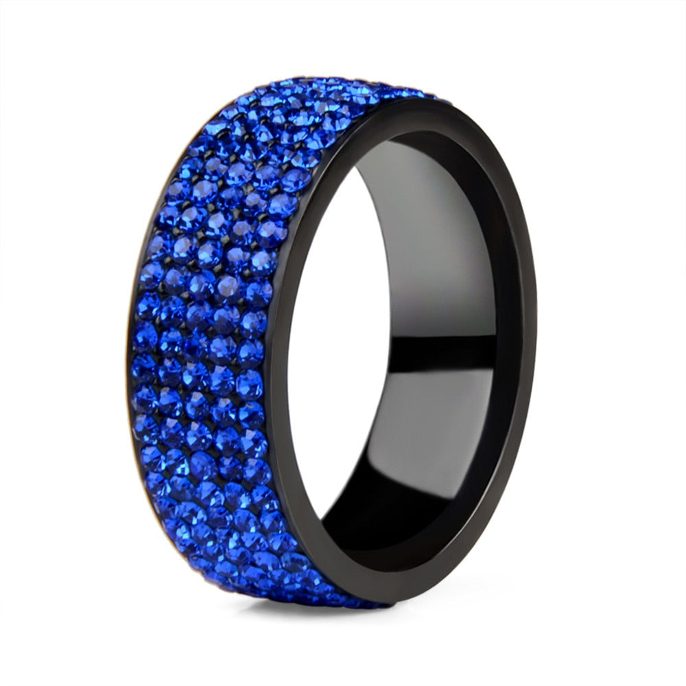 Hohe Qualität Punk Rock Edelstahl Schwarz Ring Männer Blau Rot Grün Kristall Ring Für Frauen Ehering Schmuck 6 7 8 9 10 11